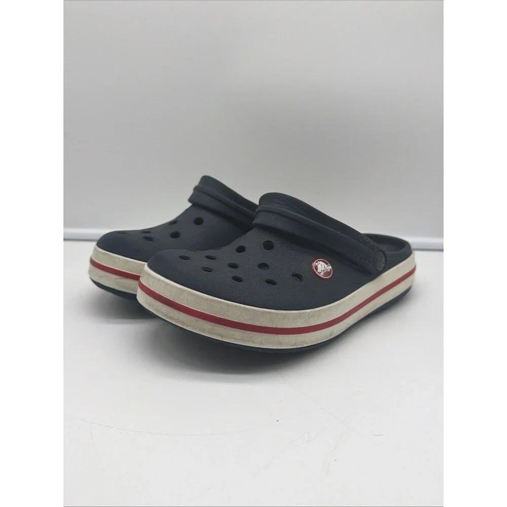 Crocs Crocband Clog Shoes Kids Size J4 Blue White Slip On Sandals Comfort